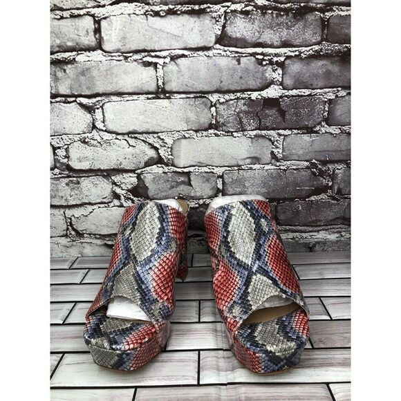 Jeffrey Campbell Pilar-2 Pink Red Platform Python Leather Sandals Women Sz 8.5M - Picture 2 of 16